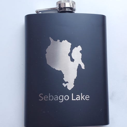 Sebago Lake Laser Engraved Black Flask